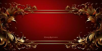 Abstract Shiny Luxury Frame, Red and Gold Color, Premium gift design, Party, invitation card, copy space for text, word, AI Generative photo