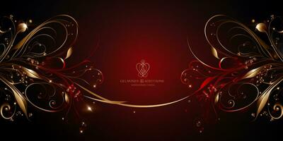 Abstract Shiny Luxury Frame, Red and Gold Color, Premium gift design, Party, invitation card, copy space for text, word, AI Generative photo