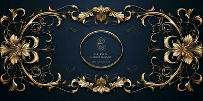Abstract Shiny Luxury Frame, Midnight blue and Gold Color, Premium gift design, Party, invitation card, copy space for text, word, AI Generative photo