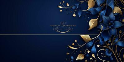 Abstract Shiny Luxury Frame, Midnight blue and Gold Color, Premium gift design, Party, invitation card, copy space for text, word, AI Generative photo