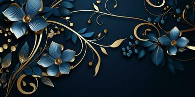 Abstract Shiny Luxury Frame, Midnight blue and Gold Color, Premium gift design, Party, invitation card, copy space for text, word, AI Generative photo