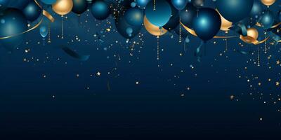 Abstract Shiny Luxury Frame, Midnight blue and Gold Color, Premium gift design, Party, invitation card, copy space for text, word, AI Generative photo