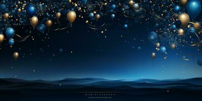 Abstract Shiny Luxury Frame, Midnight blue and Gold Color, Premium gift design, Party, invitation card, copy space for text, word, AI Generative photo