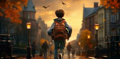 Kid with backpack going to school. back to school concept, AI Generative photo