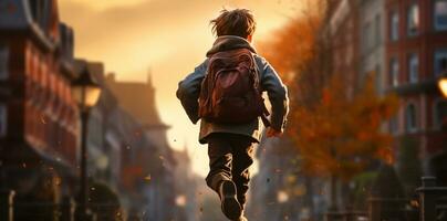 Kid with backpack going to school. back to school concept, AI Generative photo