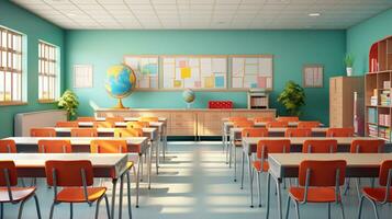 Empty Classroom school without student or teacher, empty chair and table, empty study room, AI Generative photo