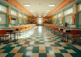 Empty Classroom school without student or teacher, empty chair and table, empty study room, AI Generative photo