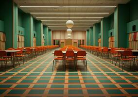 Empty Classroom school without student or teacher, empty chair and table, empty study room, AI Generative photo