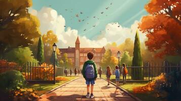 Kid with backpack going to school. back to school concept, AI Generative photo