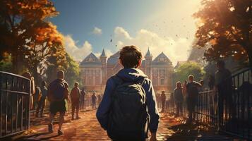 Kid with backpack going to school. back to school concept, AI Generative photo