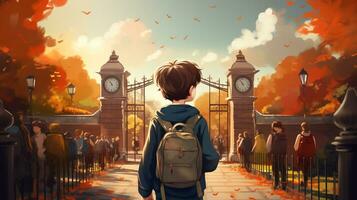 Kid with backpack going to school. back to school concept, AI Generative photo