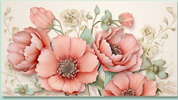 Flower frame Watercolor art style, copy space for text, wedding and greeting card, AI Generative photo