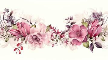 Flower frame Watercolor art style, copy space for text, wedding and greeting card, AI Generative photo