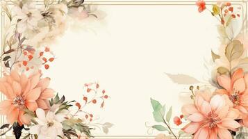 Flower frame Watercolor art style, copy space for text, wedding and greeting card, AI Generated photo