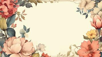 Flower frame Watercolor art style, copy space for text, wedding and greeting card, AI Generated photo