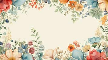 Flower frame Watercolor art style, copy space for text, wedding and greeting card, AI Generated photo