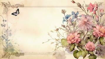 Flower frame Watercolor art style, copy space for text, wedding and greeting card, AI Generated photo