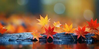 de cerca vistoso otoño brillante otoño hoja, hermosa sereno escenario, Copiar espacio para saludo tarjeta, ai generativo foto