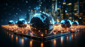 Global networking connection, Metaverse Technology, digital communication data exchanges, AI Generative photo