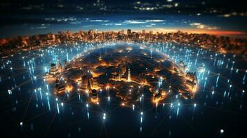 Global networking connection, Metaverse Technology, digital communication data exchanges, AI Generative photo