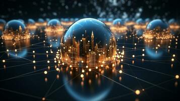 Global networking connection, Metaverse Technology, digital communication data exchanges, AI Generative photo