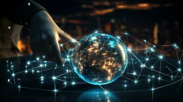 Global networking connection, Metaverse Technology, digital communication data exchanges, AI Generative photo