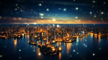 Global networking connection, Metaverse Technology, digital communication data exchanges, AI Generative photo