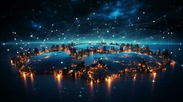 Global networking connection, Metaverse Technology, digital communication data exchanges, AI Generative photo