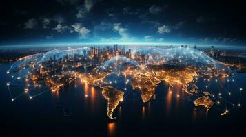 Global networking connection, Metaverse Technology, digital communication data exchanges, AI Generative photo
