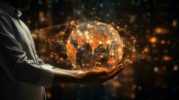 Global networking connection, Metaverse Technology, digital communication data exchanges, AI Generative photo