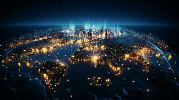 Global networking connection, Metaverse Technology, digital communication data exchanges, AI Generative photo