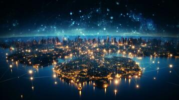 Global networking connection, Metaverse Technology, digital communication data exchanges, AI Generative photo