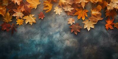 Autumn leaves on the ground, Multicolor maple leaves background, copy space, AI Generative photo