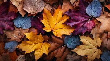 vistoso otoño hojas fondo, multicolor arce hojas antecedentes. alto calidad resolución imagen, ai generativo foto