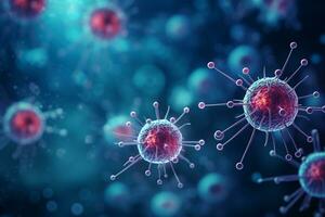 A group of cells that float on the surface of a background, cancer fighting 3d digital illustration, AI Generative photo