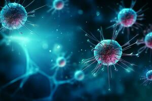 A group of cells that float on the surface of a background, cancer fighting 3d digital illustration, AI Generative photo