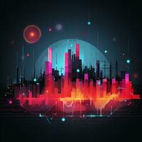 An Urban electro glowing city line, futuristic city, musical theme photo