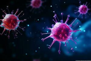 A group of cells that float on the surface of a background, cancer fighting 3d digital illustration, AI Generative photo