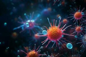 A group of cells that float on the surface of a background, cancer fighting 3d digital illustration, AI Generative photo