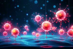 A group of cells that float on the surface of a background, cancer fighting 3d digital illustration, AI Generative photo