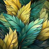 Abstract background colorful leaf pattern, detailed shading, AI Generative photo