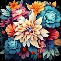 Abstract background colorful flower pattern, detailed shading, AI Generative photo