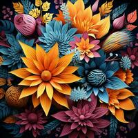 Abstract background colorful flower pattern, detailed shading, AI Generative photo