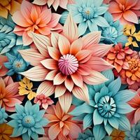 Abstract background colorful flower pattern, detailed shading, AI Generative photo