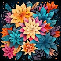 Abstract background colorful flower pattern, detailed shading, AI Generative photo