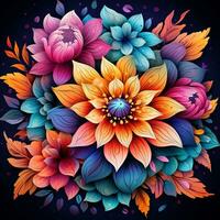 Abstract background colorful flower pattern, detailed shading, AI Generative photo