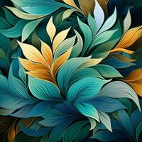 Abstract background colorful leaf pattern, detailed shading, AI Generative photo