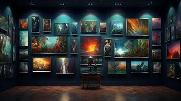 Art gallery photo exhibition in museum, AI Generative