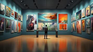 Art gallery photo exhibition in museum, AI Generative