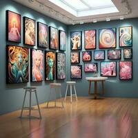 Art gallery photo exhibition in museum, AI Generative